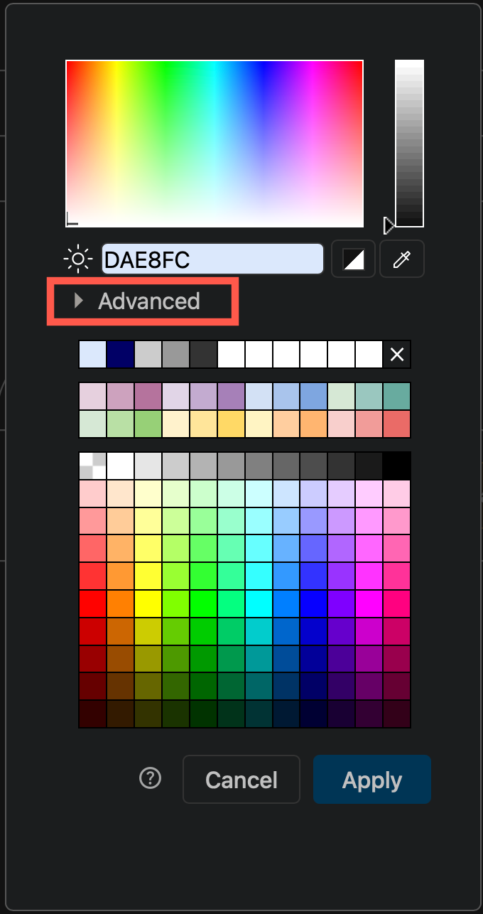 Select one or more shapes and open the colour palette