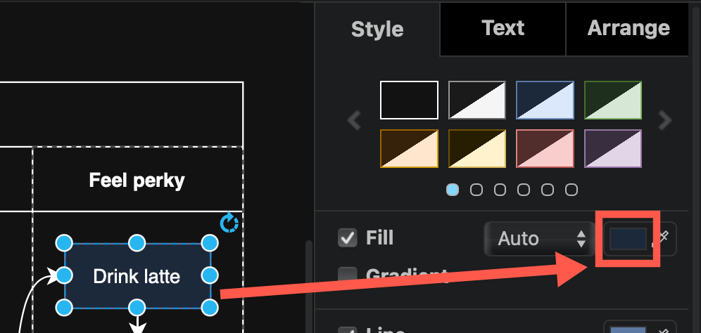 Select one or more shapes and open the colour palette