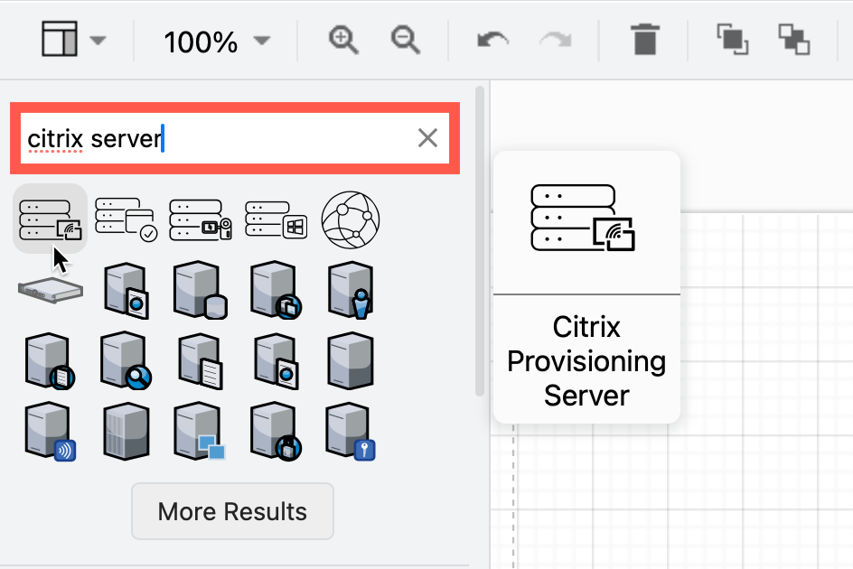 Search for infrastructure shapes and tool logos using their names