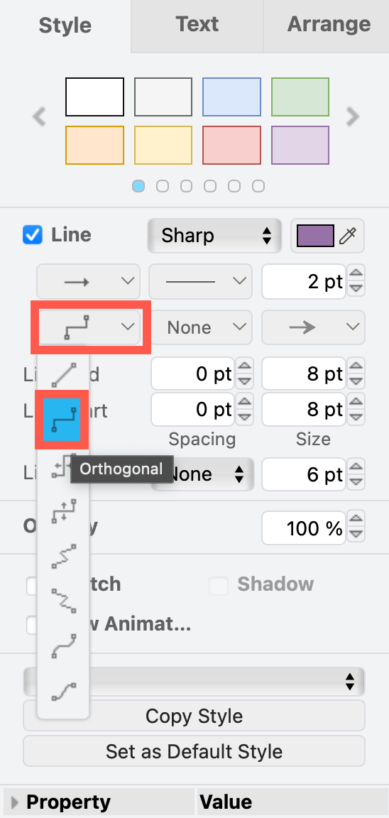 Orthogonal connectors are ideal for neat trees, graphs and flowcharts