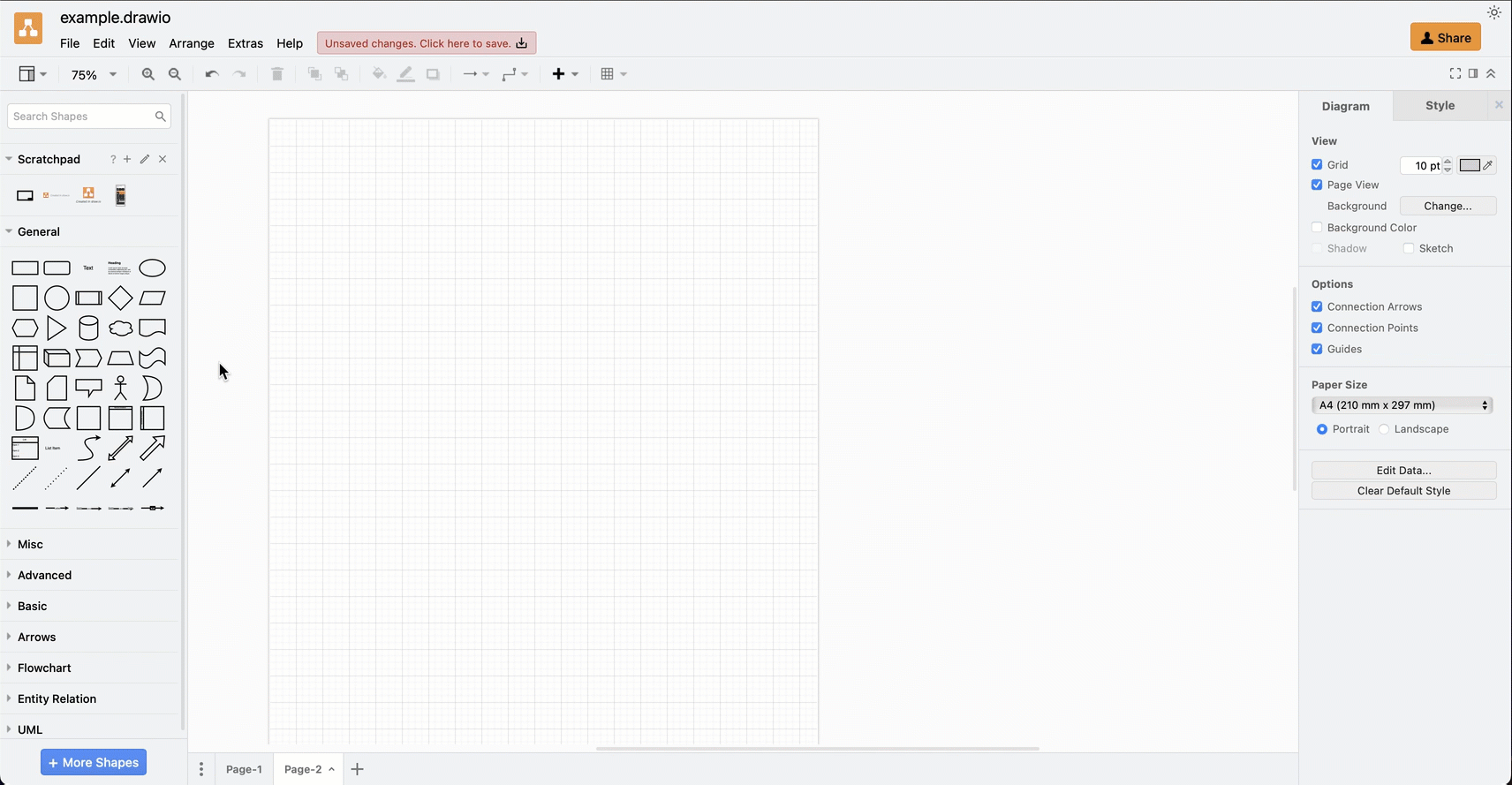 draw.io custom libraries can store shapes and diagram templates that use placeholders - placeholders automatically update when you drop them onto the drawing canvas from the custom library or scratchpad