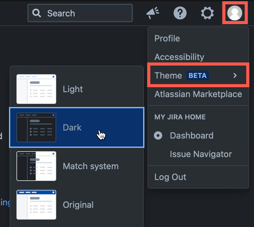 draw.io diagrams in Jira DC 10.0 will automatically switch to a dark mode palette when you use the new Jira Dark theme