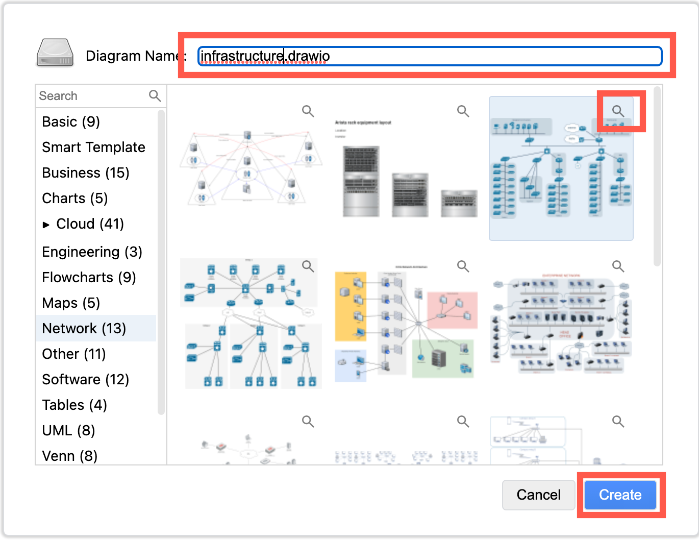 Choose a template diagram to start diagramming faster when you add a new draw.io Diagram to your Monday Workspace