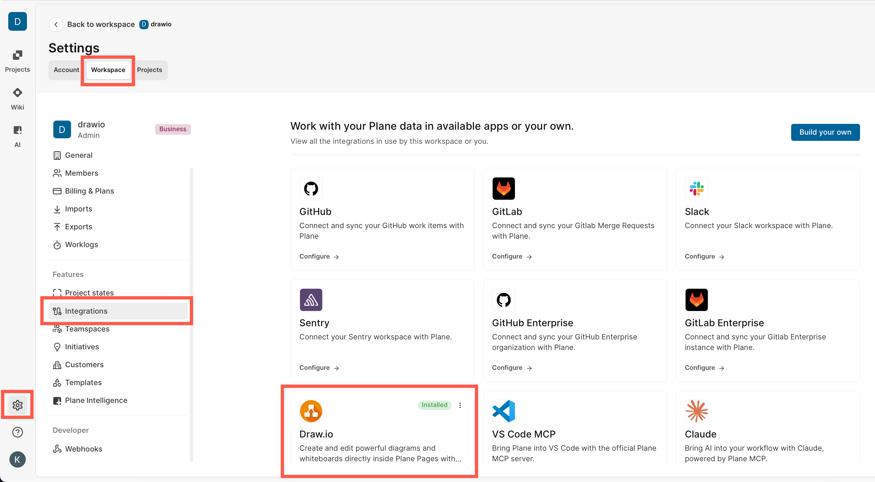 Install the draw.io integration in Plane.so to embed and store diagrams in your Plane pages