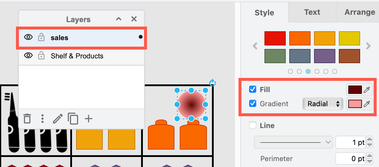 Draw hotspots on shelf planograms to indicate products selling well or poorly