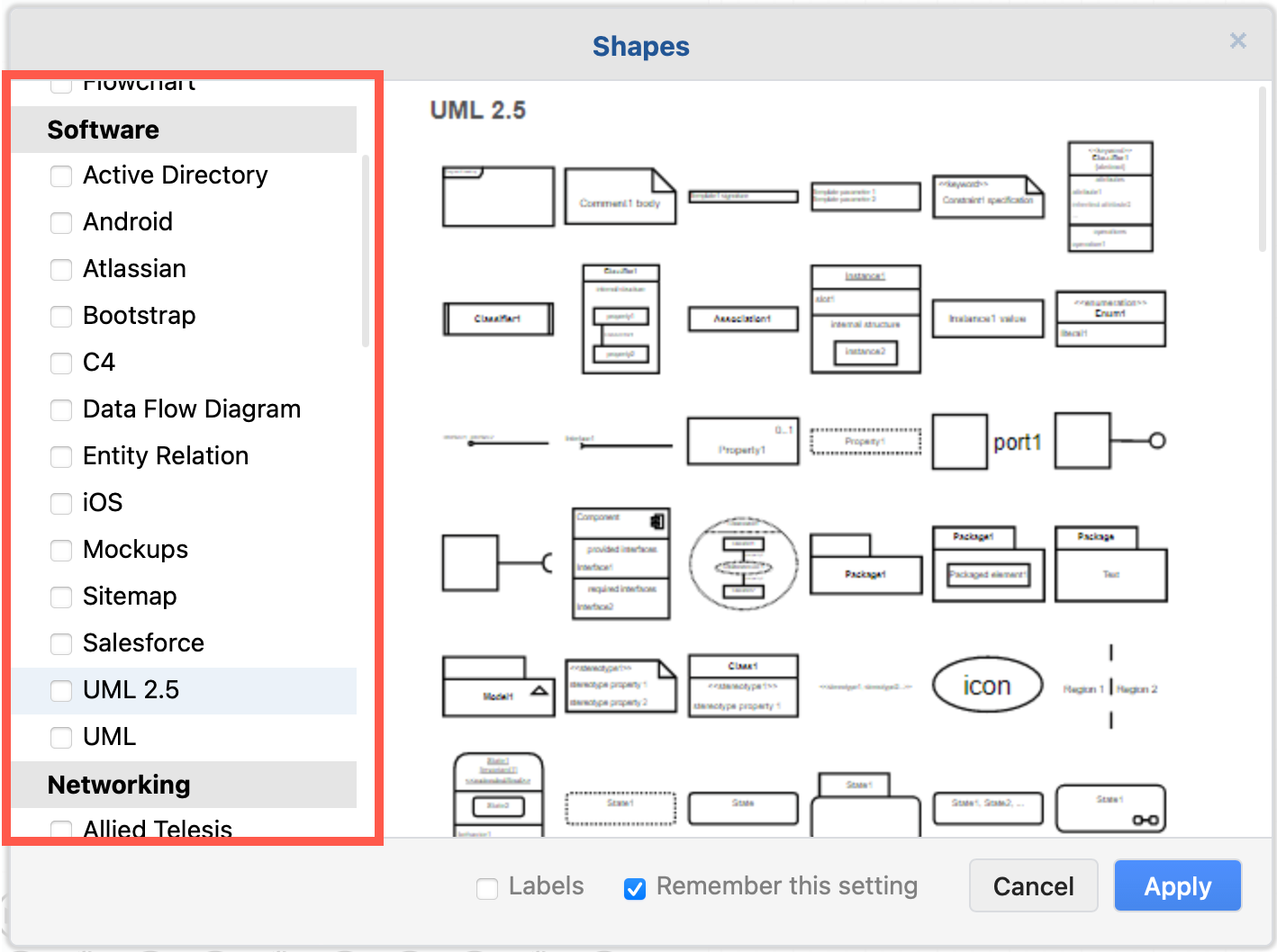 IT shapes are spread into multiple libraries in different categories