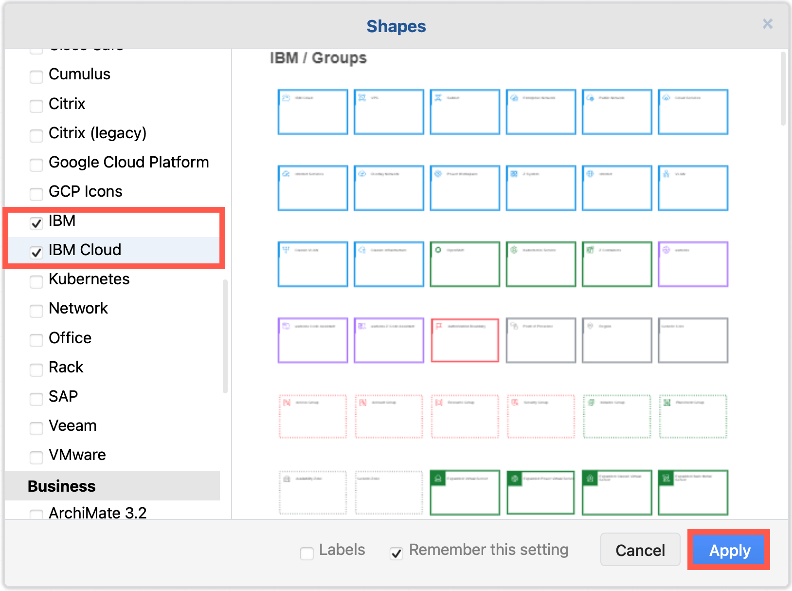 Enable the IBM shape libraries to draw IBM infrastructure diagrams