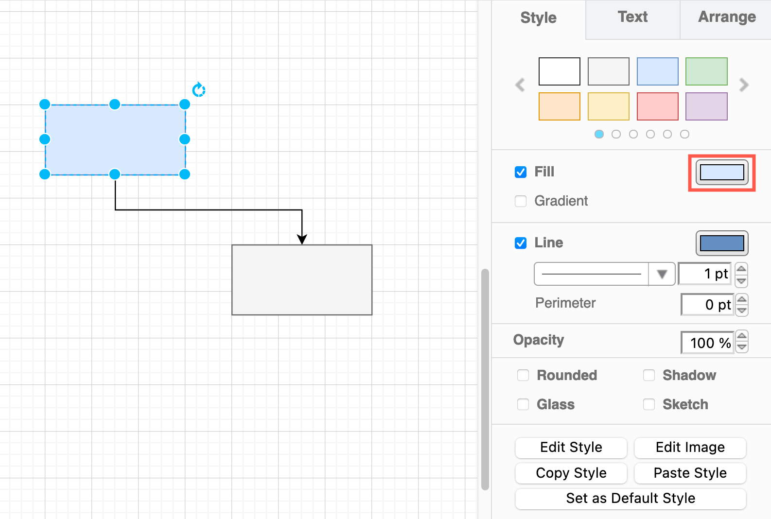 Click on the Fill colour button to set a new shape fill colour