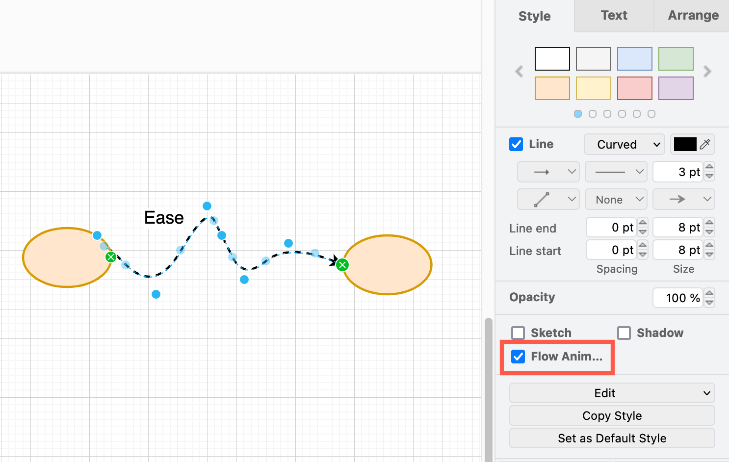 Animate connectors in draw.io via the Style tab