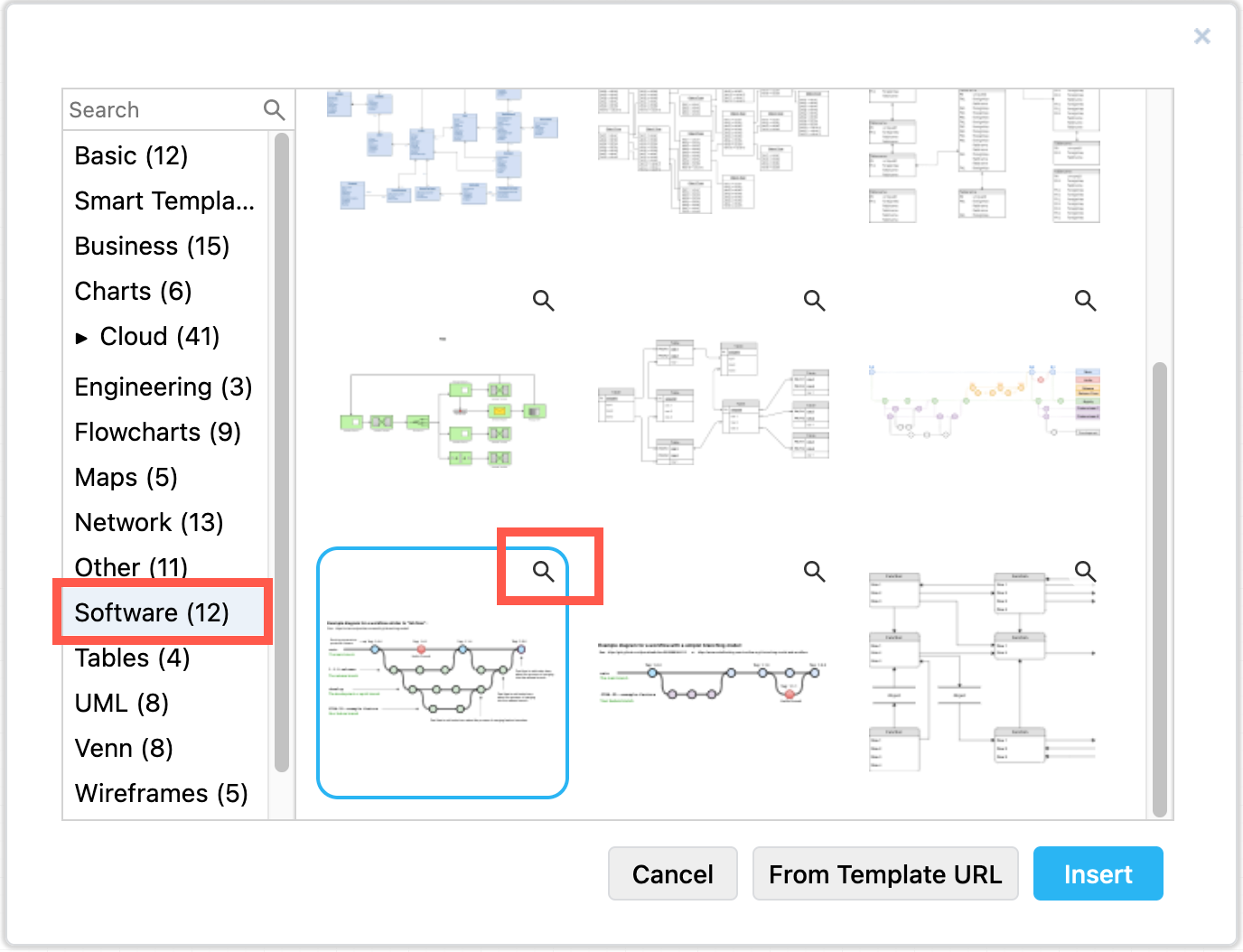 Start your gitflow diagram from one of the templates in draw.io