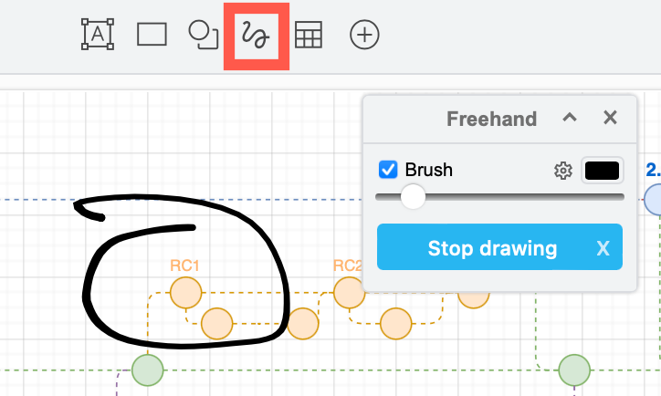Click on the Freehand tool in the toolbar above the drawing canvas to open the Freehand drawing dialog
